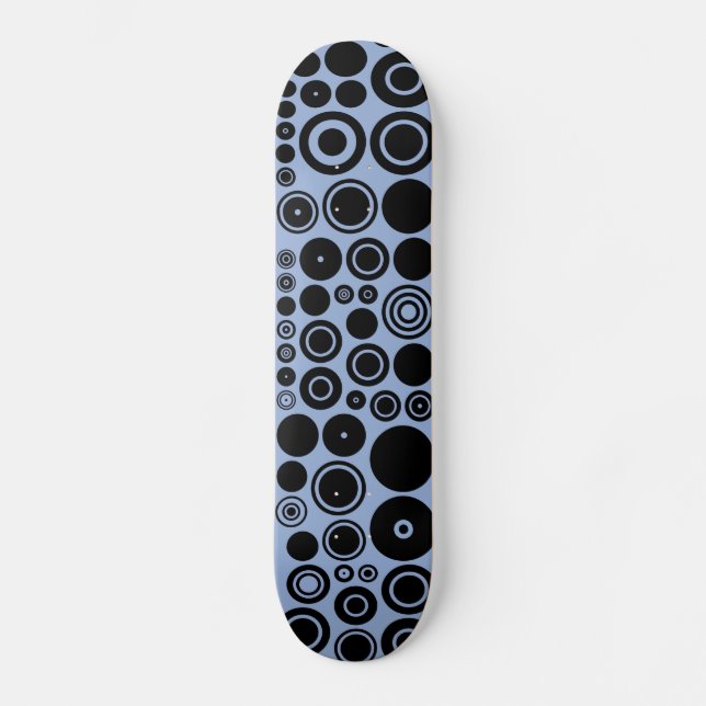 Skateboard Gris azul, patrón de círculo retro negro (Anverso)
