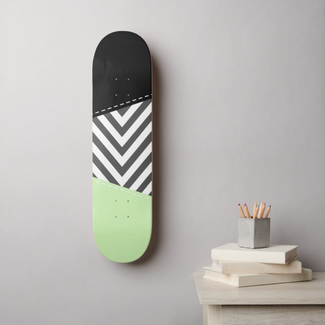Skateboard Gris Zigzag, Gris Chevron, Zigzag Pattern, Mint (Arte de la pared)