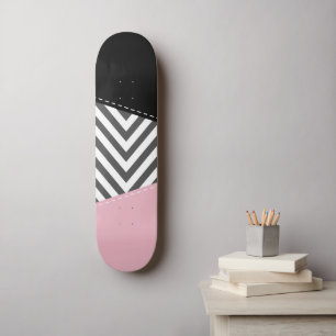 Skateboard Gris Zigzag, Gris Chevron, Zigzag Pattern, Rosa