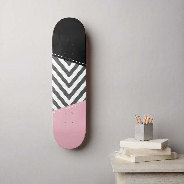 Skateboard Gris Zigzag, Gris Chevron, Zigzag Pattern, Rosa (Arte de la pared)