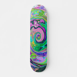 Skateboard Groovy Abstract Aqua and Navy Lava Swirl