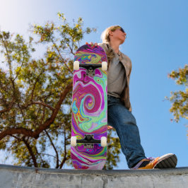 Skateboard Groovy Abstracto Retro Magenta Remolino de Arcoíri
