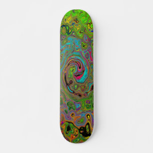 Skateboard Groovy Abstracto Retro Remolino Verde Lima y Azul