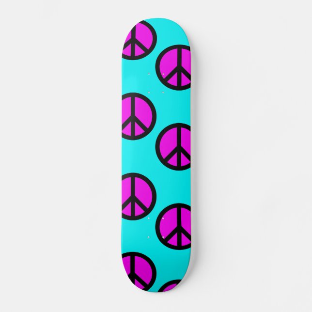 Skateboard Groovy Adolescente hippie signos de paz Verde azul (Anverso)