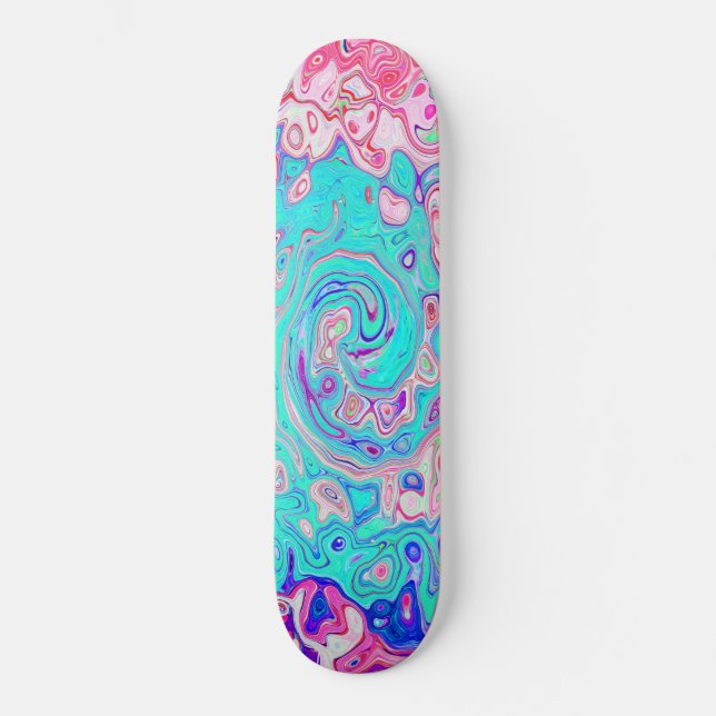Skateboard Groovy Aqua Blue and Pink Resumen Swirte Retro (Anverso)
