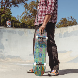 Skateboard Groovy azul acuarela Abstract Olas atómicas retro