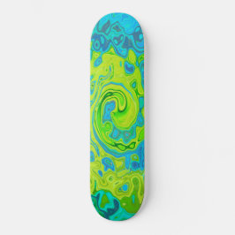 Skateboard Groovy Chartreuse y Aquamarine Liquid Swirl