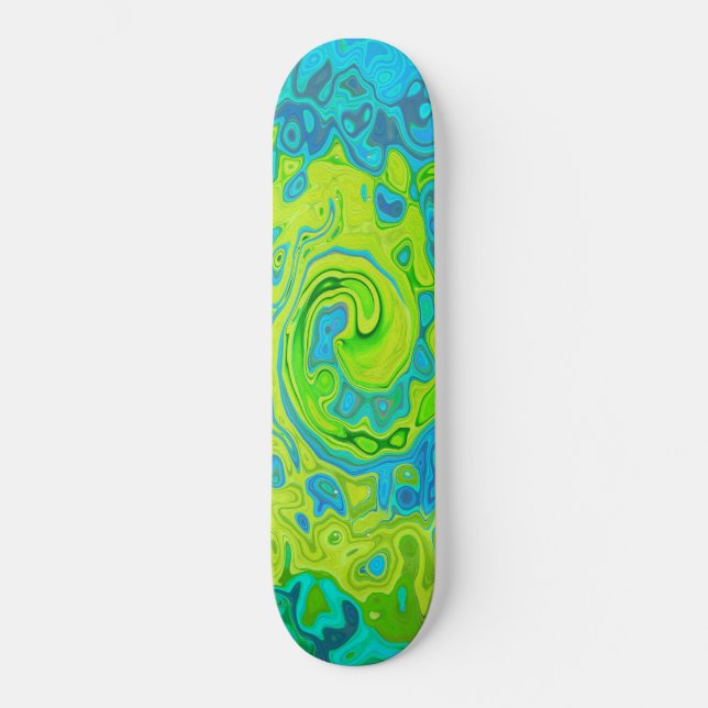 Skateboard Groovy Chartreuse y Aquamarine Liquid Swirl (Anverso)