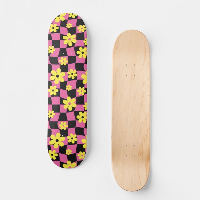 Skateboard Groovy Daisy Floral Checkerboard, años 90 (Anverso)
