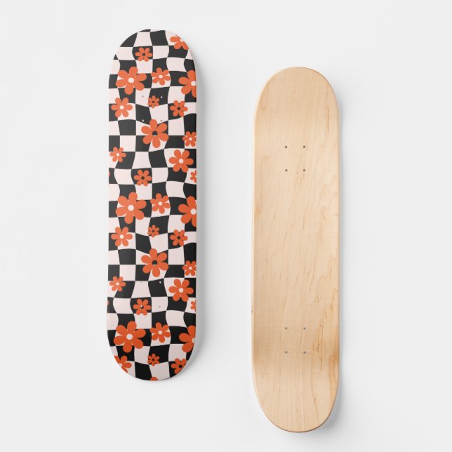 Skateboard Groovy Daisy Floral Checkerboard, años 90 (Anverso)