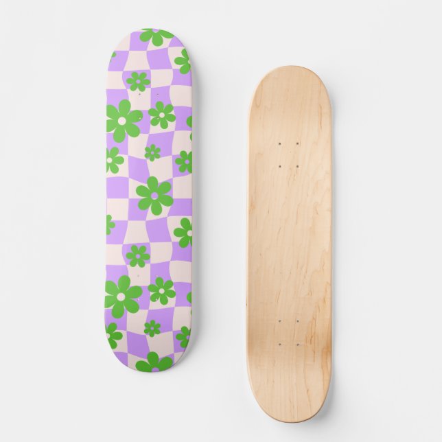 Skateboard Groovy Daisy Floral Checkerboard, años 90 (Anverso)
