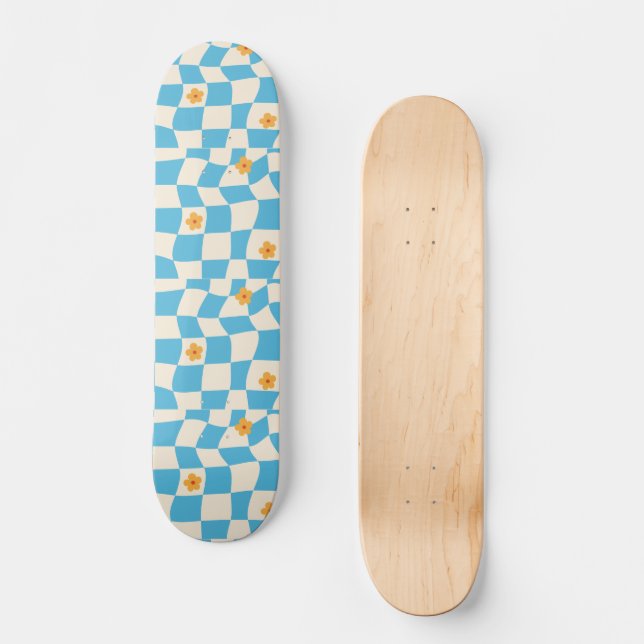 Skateboard Groovy Daisy Floral Checkerboard, años 90 (Anverso)
