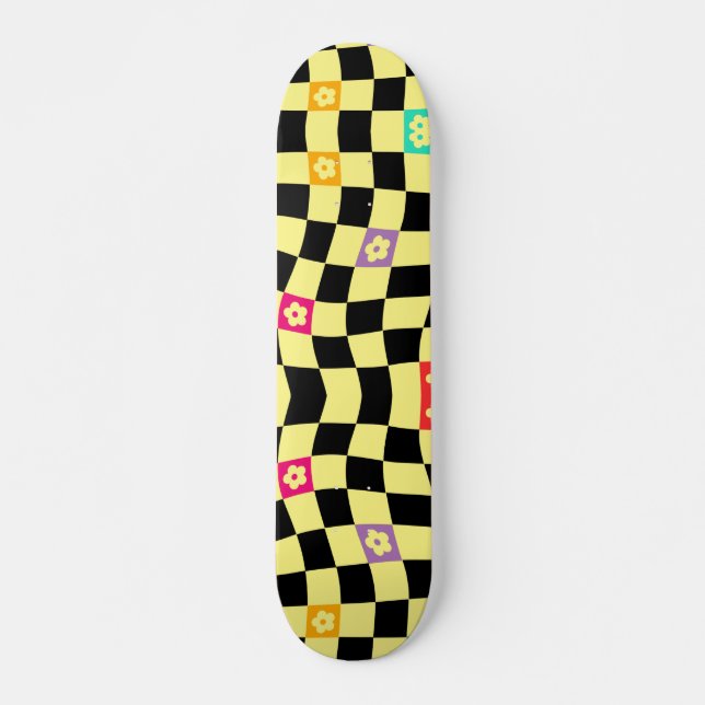 Skateboard Groovy Daisy Floral Checkerboard, años 90 (Anverso )