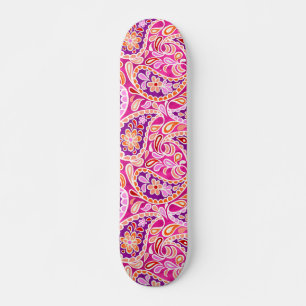Skateboard Groovy Daisy Paisley BoHo Acuarela Fucsia