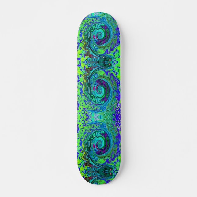 Skateboard Groovy Resumen Swirl Retro Verde y Azul (Anverso )