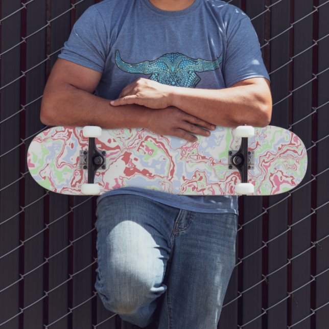 Skateboard Groovy Retro Boho Eclectic Funky Colorido Mármol   (Exterior 3)