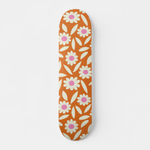 Skateboard Groovy Retro Daisies Patrón de flores en naranja