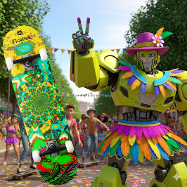 Skateboard Groovy Yellow Green Resumen Espiral futurista