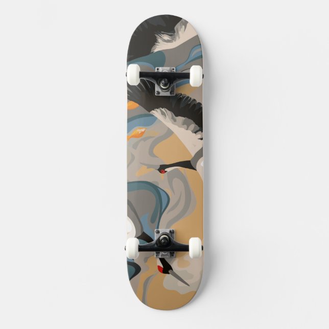 Skateboard Grullas en aumento sobre el río (Anverso)