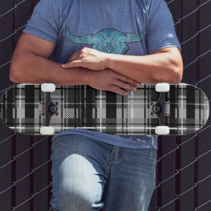 Skateboard Grunde Blanco Negro Flannel Tartán Diseño