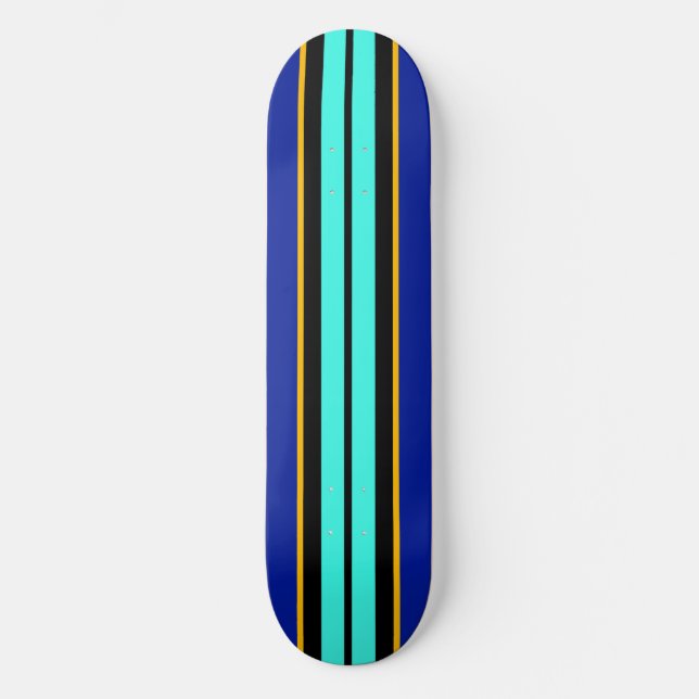 Skateboard Guay Black Bright Aqua Royal Blue Carreras Stripes (Anverso)