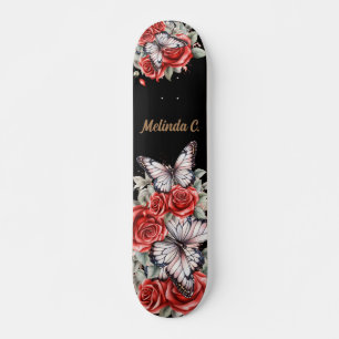 Skateboard Guay Girly Red Roses & Butterfly Skate Decks