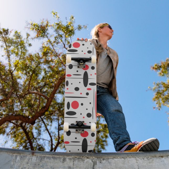 Skateboard Guay Moderno Resumen Geométrico Rojo Niños Negros (Exterior 1)