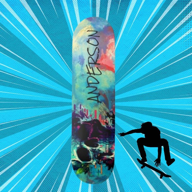 Skateboard Guay Skull Blue Personalizado (Original and best online Zazzle skateboard shop- Urban Warrior)