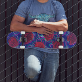 Skateboard Guay Trippy Glitch Damask Moderno Rosa Rojo Púrpur