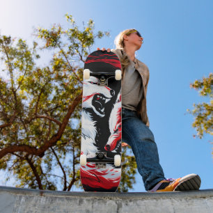 Skateboard Guerrero Cósmico Lobo Rojo Blanco