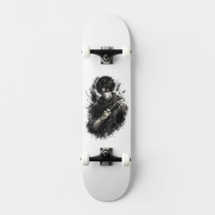 Skateboard Guerrero de Anime Oscuro Ninja Vendado Arte Grunge