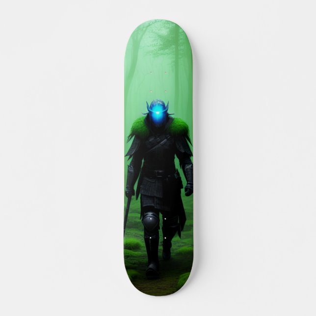 Skateboard Guerrero fantasma en oscuro bosque (Anverso )