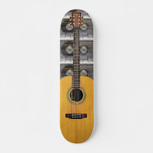 Skateboard Guitarra acústica y cinta retro Rock n Roll