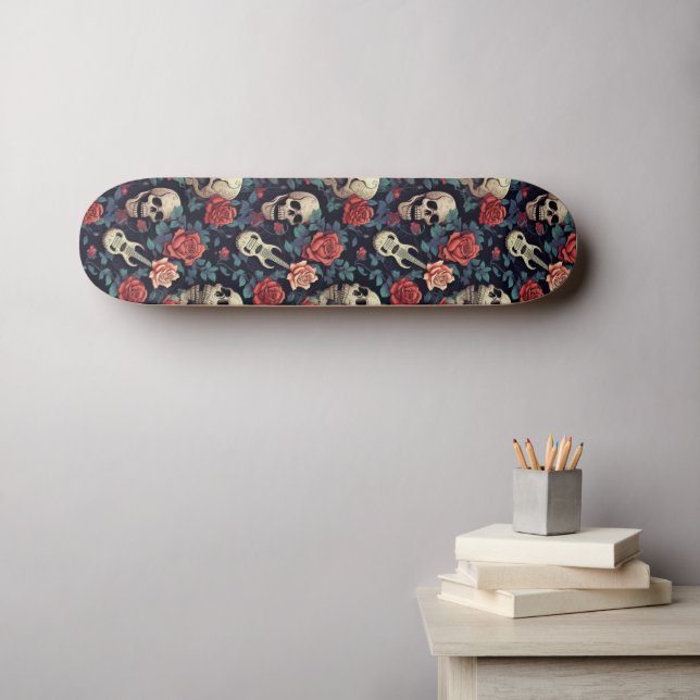 Skateboard Guitarras, cráneos y Rosas (Arte de pared (horz))