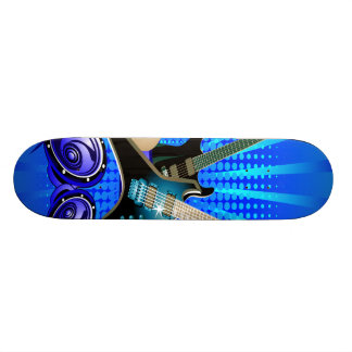Skateboard Guitarras eléctricas, tambores y altavoces azules