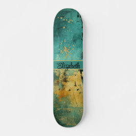 Skateboard Gunge Turquoise y Faux Gold Purpurina Sparkle