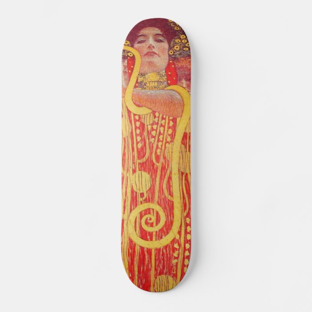 Skateboard Gustav Klimt Red Woman Gold Snake Pintura (Anverso)