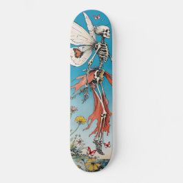 Skateboard Hada de esqueleto con falda roja y mariposas