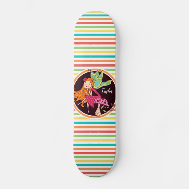 Skateboard Hada en franjas de arcoiris brillantes (Anverso)