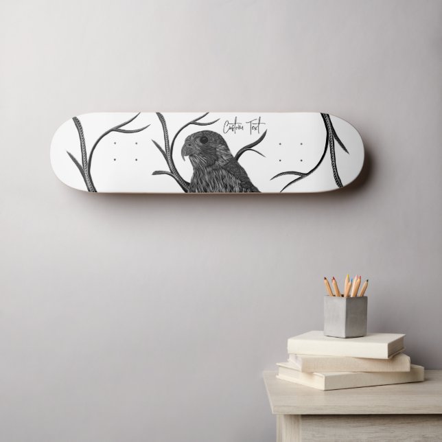 Skateboard Halcón peregrino en ramas de árbol con escritura a (Arte de pared (horz))