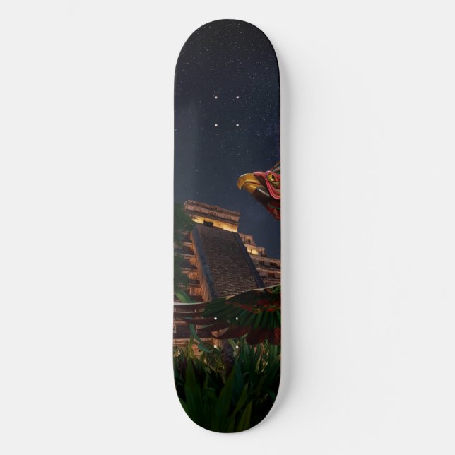 Skateboard Handcrafted Pheasant and the Teotihuacán Pyramid:  (Anverso)