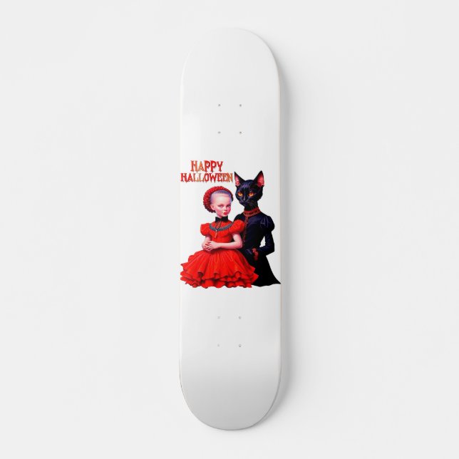 Skateboard Happy Halloween Little Witch And Her Black Cat (Anverso )