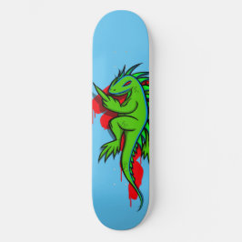 Skateboard Hartos De La Iguana Verde Que Se Ahoga El Pájaro