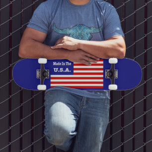 Skateboard Hecha En Estados Unidos Bandera Roja Blanca Y Azul