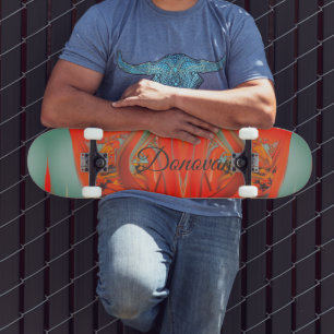 Skateboard Heráldica abstracta de color rojo y negro vintage