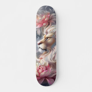 Skateboard Hermosa Fantasía León y Florales Coloridos 