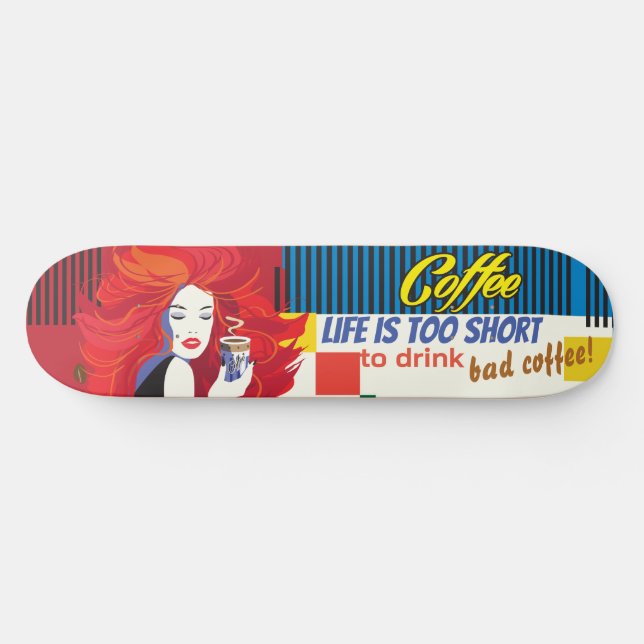 Skateboard "Hermosa Mujer de Moda y Copa de Café" POP-ART (Horz)