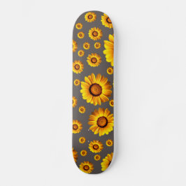 Skateboard Hermosas flores amarillas sobre fondo gris