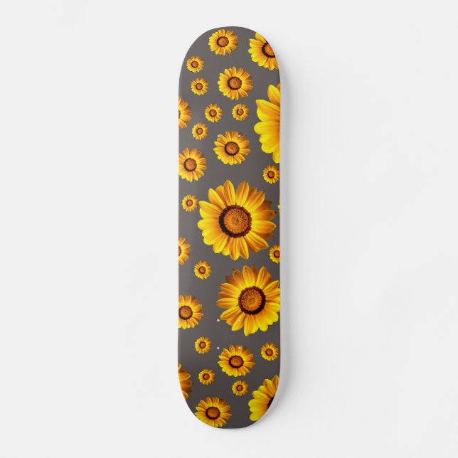 Skateboard Hermosas flores amarillas sobre fondo gris (Anverso)