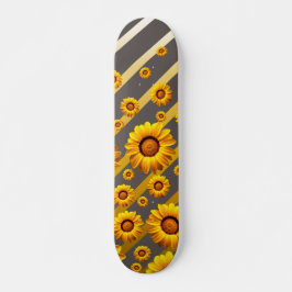 Skateboard Hermosas flores amarillas sobre rayas grises, dora